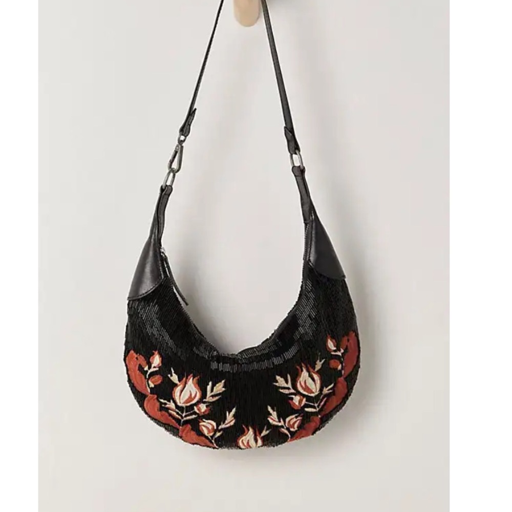 NWOT FREE PEOPLE BUGLE BEAD SHOULDER BAG | BLACK